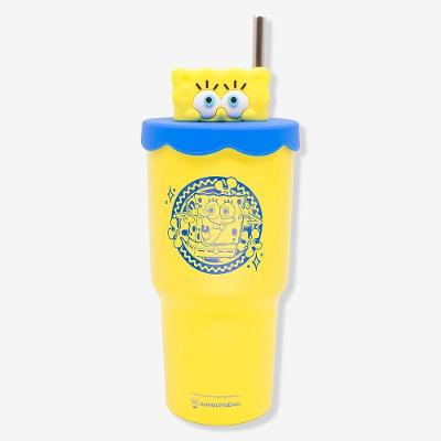 Copo Térmico Copo Topper 0,6L com Tampa e Canudo Aço Inoxidável Amarelo Bob Esponja