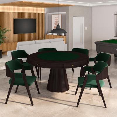 Conjunto Mesa de Jogos Carteado Bellagio G42 6 Lugares Tampo MDF Reversível Veludo Verde Tabaco Gran