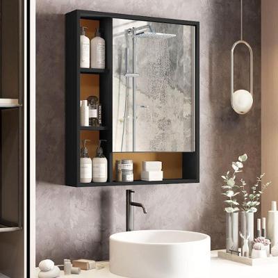 Espelheira para Banheiro Olimpia 1 Porta 3 Prateleiras MDF-MDP 50cm Preto-cedro SAL Movelaria