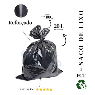 Saco de Lixo 20L Reforçado Plástico Preto Pacote com 100 Unidades Higipack