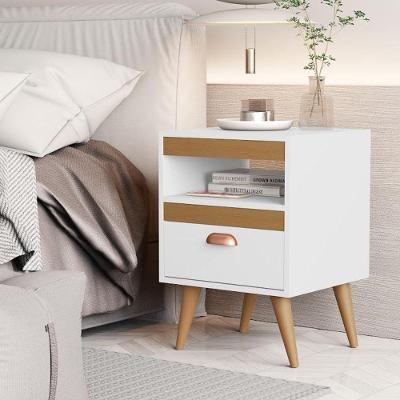 Mesa Lateral Sal 1 Gaveta com Nicho MDP Branco-cedro SAL Movelaria