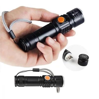 Lanterna Tática MJ-515 Recarregável USB Luz LED T6 Zoom Telescópico Preto Kapbom