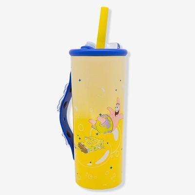 Copo Térmico Charms 600ML Aço Inoxidável com Tampa Canudos Alça Regulável Amarelo Bob Esponja