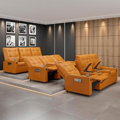 Poltrona Reclinável 3 Lugares Movie com Baú Usb Corino Confortável Whisky Gran Belo