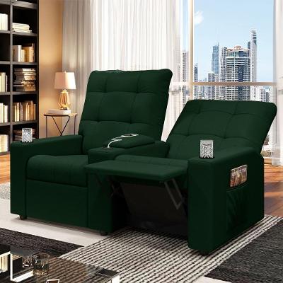 Poltrona Reclinável 2 Lugares Movie Manual com Baú Usb Veludo Verde Esmeralda Gran Belo