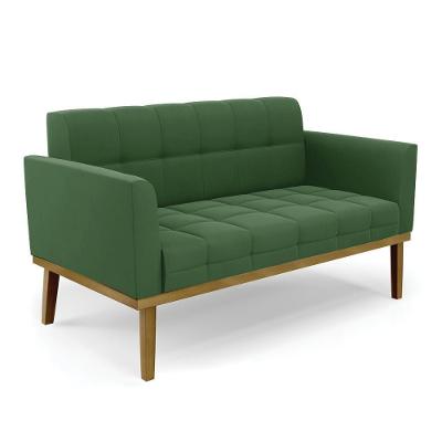 Poltrona Namoradeira Karen Suede Verde G19 com Pés em Madeira para Sala de Estar Gran Belo