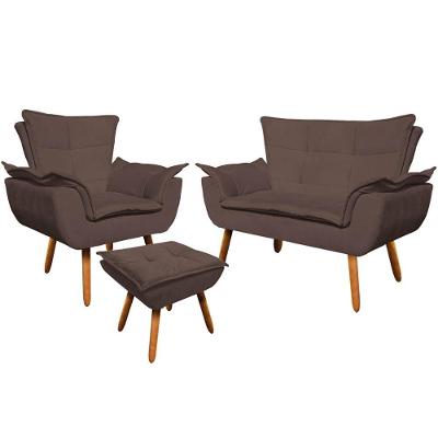 Conjunto Poltrona Puff e Namoradeira Charger G19 Suede Marrom Gran Belo