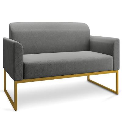 Poltrona Namoradeira Isabella G19 Decorativa Linho Grafite e Dourado Base Industrial Gran Belo