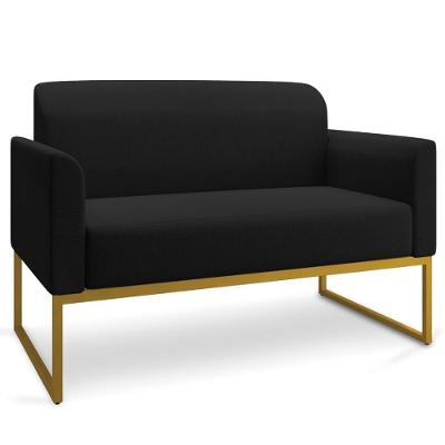 Poltrona Namoradeira Isabella Decorativa Linho Preto Dourado Base Industrial Gran Belo