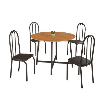 Conjunto Sala de Jantar Ilhabela 4 Lugares Tampo MDF Mesa Redonda 90cm Preto Liso