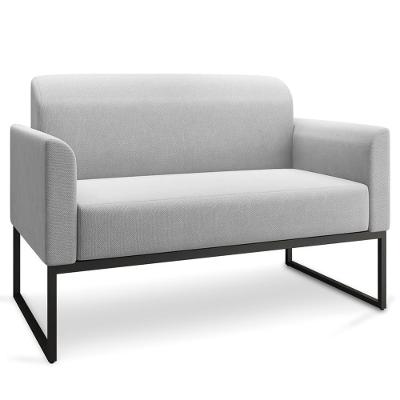 Poltrona Namoradeira Decorativa Isabella Linho Cinza Preto Base Industrial Gran Belo