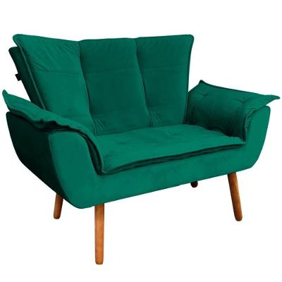 Poltrona Namoradeira Charger G19 Veludo Verde com Pés Palito para Sala Gran Belo