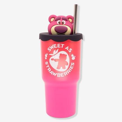 Copo Térmico Copo Topper Lotso 600ML Aço Inoxidável com Tampa e Canudo Antiderrapante Rosa Toy Story