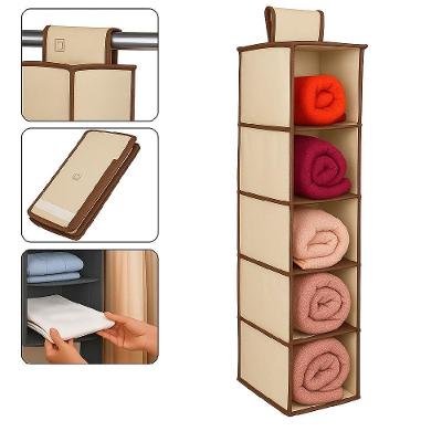 Sapateira Vertical de Porta 5 Divisórias em TNT Cartonado para Guarda Roupa Bege e Marrom
