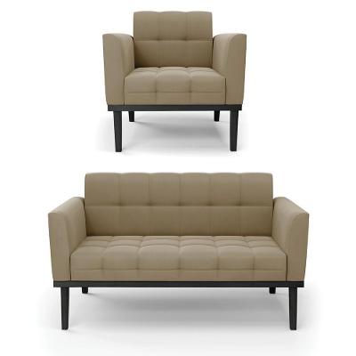 Conjunto Poltrona e Namoradeira Karen G19 Suede Nude para Sala de Estar Gran Belo