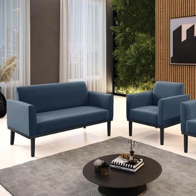 Conjunto Poltrona e Namoradeira Isabella G19 Suede Azul Marinho para Sala de Estar Gran Belo