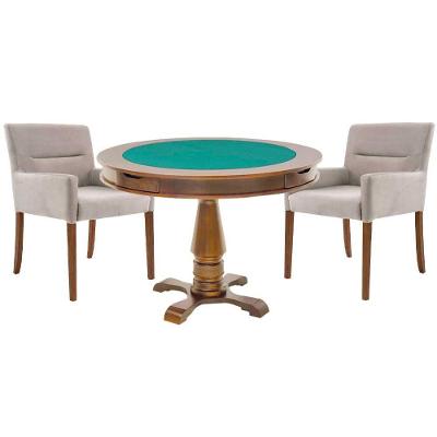 Mesa de Jogos Victoria 2 Lugares Tampo em MDF Reversível Amêndoa com 2 Cadeiras Gran Belo