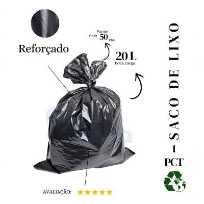 Saco de Lixo Reforçado 20L Plástico Pacote com 50 Unidades Preto Higipack