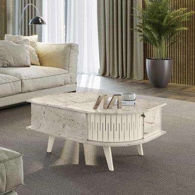 Mesa de Centro Decorativa Marion G97 Retangular MDP 60cm Calacata Off White Gran Belo