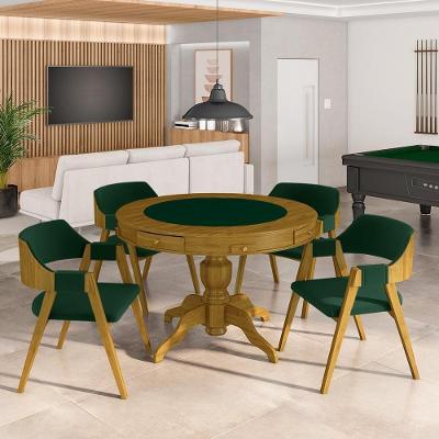 Conjunto Mesa de Jogos Bellagio 4 Lugares Tampo Reversível MDF Verde-mel Gran Belo