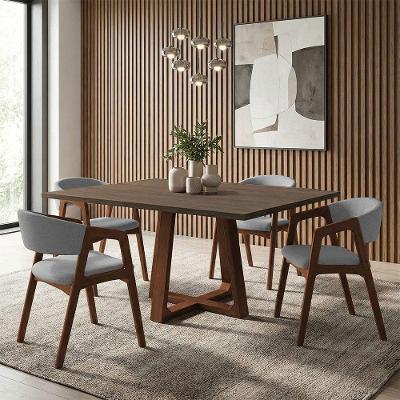 Conjunto de Jantar Isabela 4 Lugares Tampo Freijó com Cadeiras Cinza Linho 120cm Ideal Decor