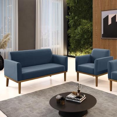Conjunto Poltrona e Namoradeira Isabella G19 Suede Azul Marinho Gran Belo