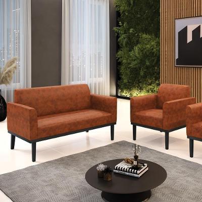 Conjunto Poltrona e Namoradeira Isabella Decorativa Sala de Estar Couro Sintético Marrom Gran Belo