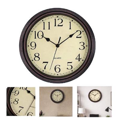 Relógio de Parede Vintage 30cm Silencioso com Números Grandes e Design Retrô Marrom