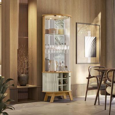 Cristaleira Decorativa Deker G97 3 Portas em MDP 67cm Marrom com Nicho Garrafeiro e LED Gran Belo