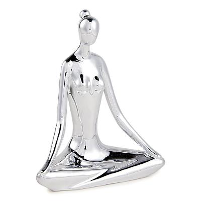Escultura Decorativa de Yoga G39 em Porcelana 19x15,5x7,5 Prata Gran Belo