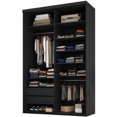 Closet Solteiro Tunísia R02 2 Gavetas Mdf 139cm Preto Lyam Decor