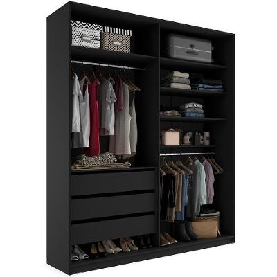 Closet Solteiro Pisa R02 3 Gavetas 5 Prateleiras Mdf 159cm Preto Lyam Decor