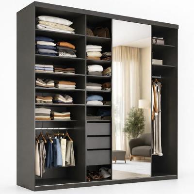 Closet Casal Sonni R02 1 Porta de Correr com Espelho MDF 208cm Preto Lyam Decor