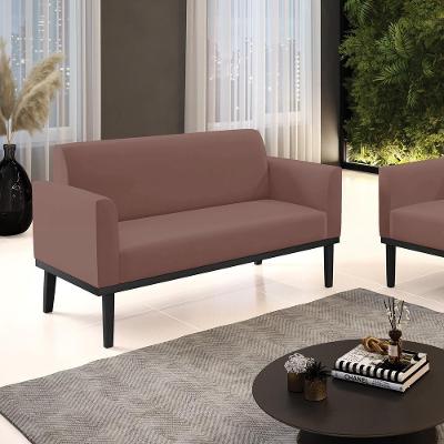 Poltrona Namoradeira Isabella Decorativa Veludo Rose com Pés de Madeira Preto Gran Belo