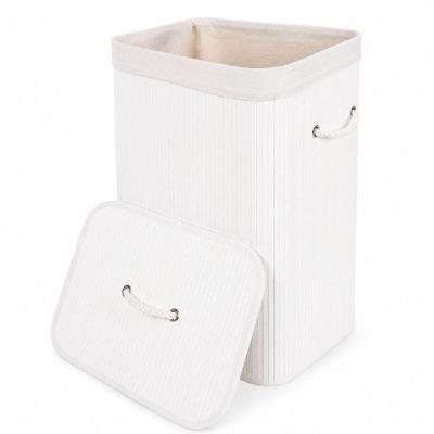 Cesto para Roupa Bambu 70L Organizador Lavanderia Banheiro Retangular Branco Carisma