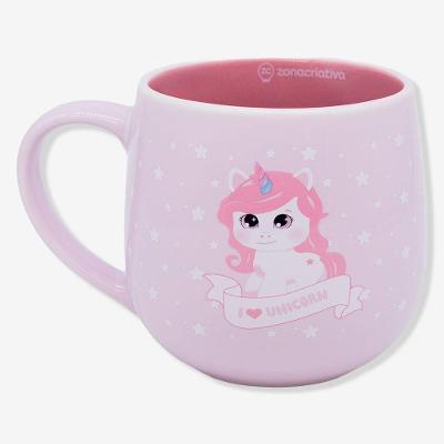 Caneca Maggie Unicórnio 400ML Cerâmica para Café Rosa Zonacriativa