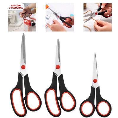 Kit 3 Tesouras Multiuso Aço Inox para Costura Papel Escola Escritório e Casa