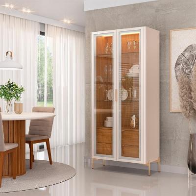 Cristaleira Decorativa Vitória 2 Portas Vidro e 3 Prateleiras 80cm Off White-freijó Gran Belo