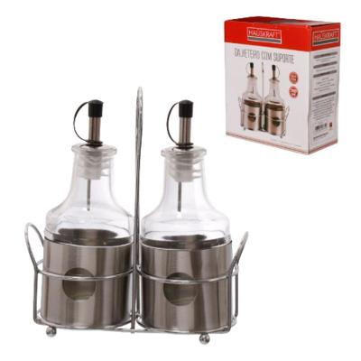 Kit Galheteiro de Vidro com Suporte 200ML 3 Peças Transparente e Prata Hauskraft