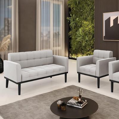 Conjunto Poltrona e Namoradeira Karen G19 Veludo Cinza para Sala de Estar Gran Belo