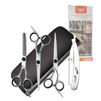 Estojo com Tesouras e Navalhete Profissional Kit 6 Peças Fio Laser Prata Altomex