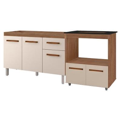 Balcão para Cozinha Pia 120cm e Cooktop 4 Bocas Savana Off White MDP Moblis Móveis