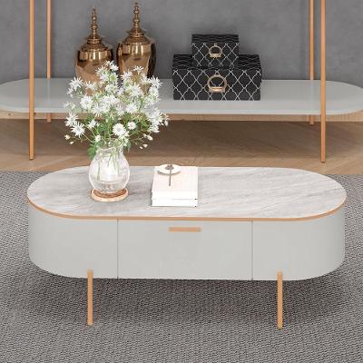 Mesa de Centro Bento G18 Retangular MDF Aço 106cm Fendi Quartzo Gran Belo
