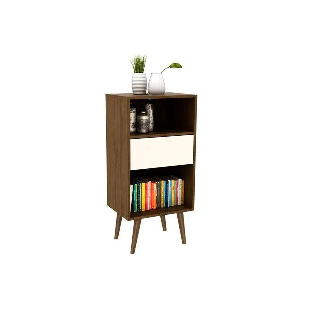 Mesa Lateral p/ Sala E1715 c/ 1 Gaveta e 2 Nichos Capuccino/Off White - Tecno Mobili - 1