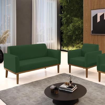 Conjunto Poltrona e Namoradeira Isabella Decorativa Veludo Verde Esmeralda G19 Gran Belo
