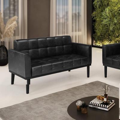 Poltrona Namoradeira Karen G19 Sala de Estar Corino com Espuma D-23 Preto Brilho Gran Belo