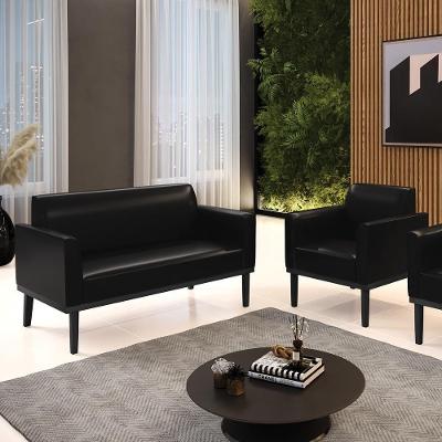 Conjunto Poltrona e Namoradeira Isabella G19 Decorativa em Couro Sintético Preto Gran Belo