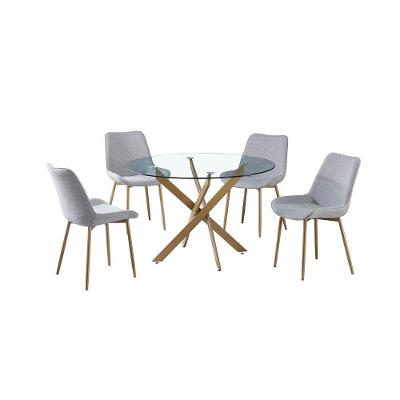 Conjunto de Jantar Lara 4 Lugares Tampo de Vidro Redondo Bronze Chic Cinza 120cm Cadeira e Cadeira