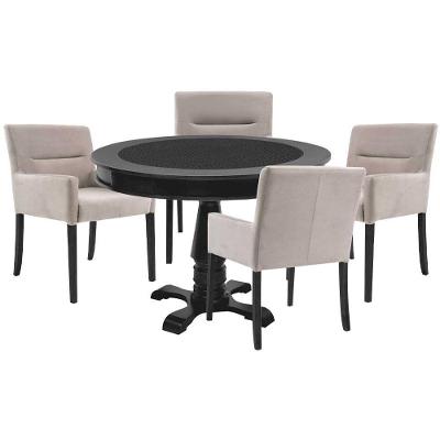Mesa de Jogos Victoria com 4 Cadeiras Vicenza Tampo Reversível Preto e Nude Gran Belo