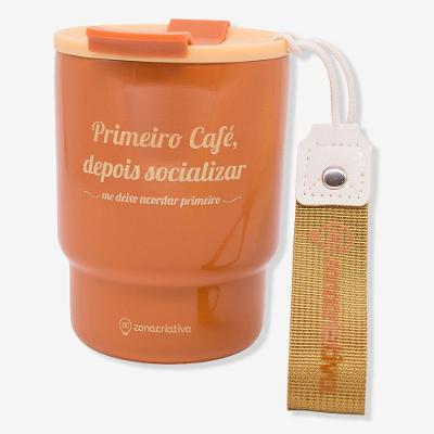 Copo Térmico To Go Café 400ml em Aço Inoxidável com Tampa Antivazamento Marrom Zonacriativa